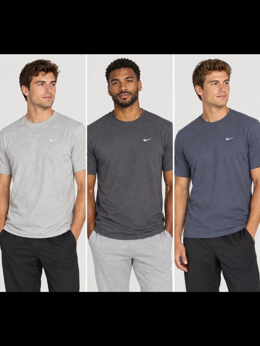 Nike Men's Crew Neck Training T-Shirts Bundle 3 Pack Lt Gray, Blue, Dk Gray XL
